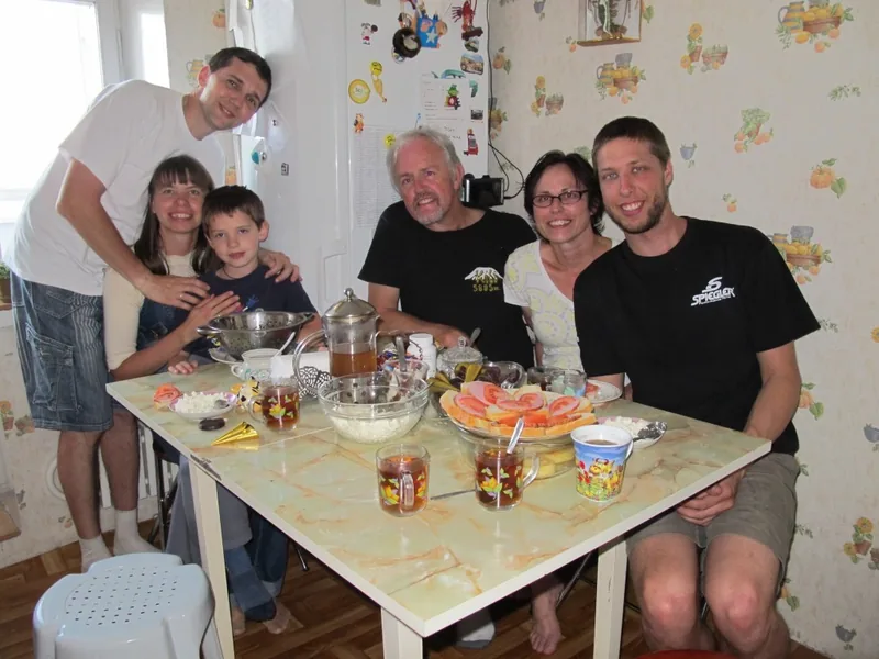 Sharing a meal with Servas guests in Ukraine