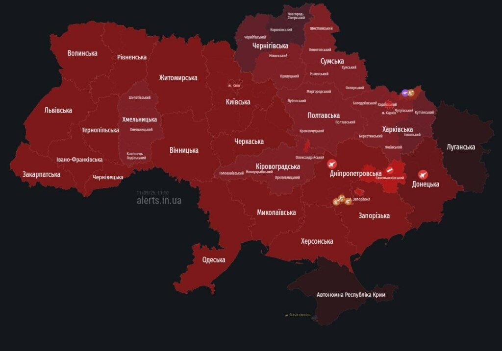 Ukraine air raid Alarm - example of map